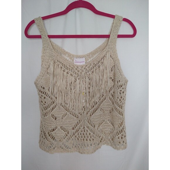 NWT Honey & Sparkle Crochet Tank Top Sz M Beige Tan Hippie Festival Fringe Boho - Picture 1 of 11
